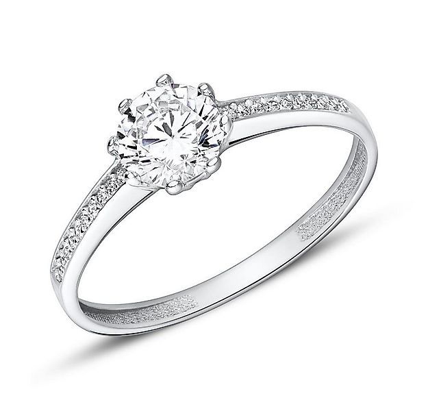 JEWLIX Verlobungsring Aus 9K Weißgold Zirkonia Hauptstein und kleinere Zirk günstig online kaufen