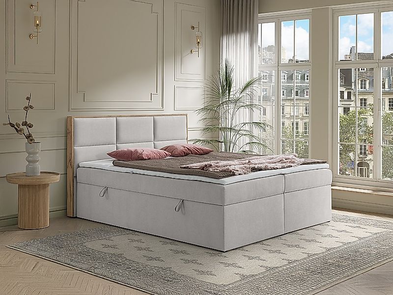 Deko-Komplett-Set mit Kopfteil mit Holzrahmen + Bettgestell mit Bettkasten günstig online kaufen