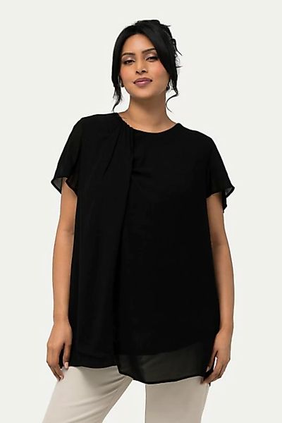 Ulla Popken Spitzenbluse Bluse Drapierung A-Linie Rundhals Halbarm günstig online kaufen