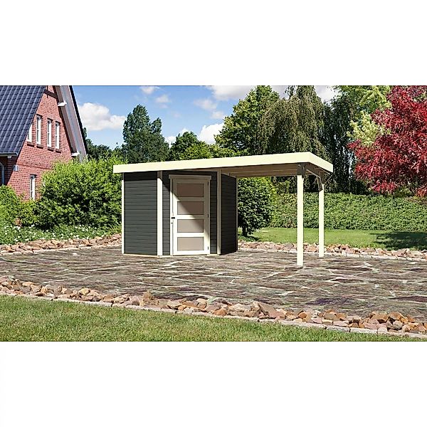 Karibu Holz-Gartenhaus Linköbing Terragrau Flachdach Lackiert 209 cm x 213 günstig online kaufen