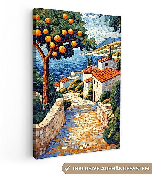 OneMillionCanvasses® Leinwandbild Häuser - Mosaik - Orangenbäume - Meer, Fo günstig online kaufen