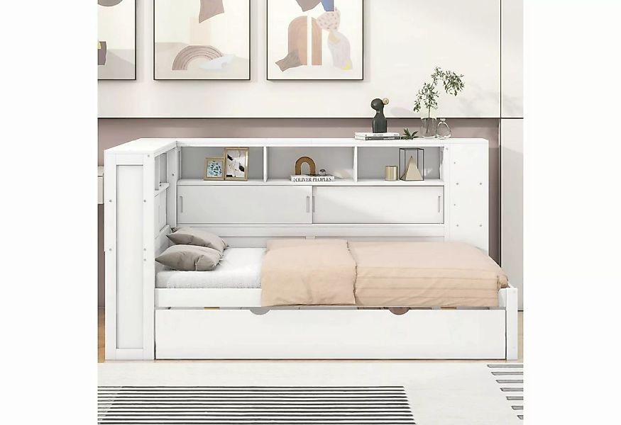 Gotagee Kinderbett 90x200cm Plattformbett Kinderbett Bett mit Ausziehbett S günstig online kaufen
