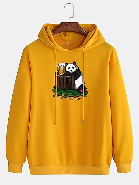 Herren Baumwolle Panda Bierdruck Drop Shoulder Casual Drawstring Hoodies günstig online kaufen