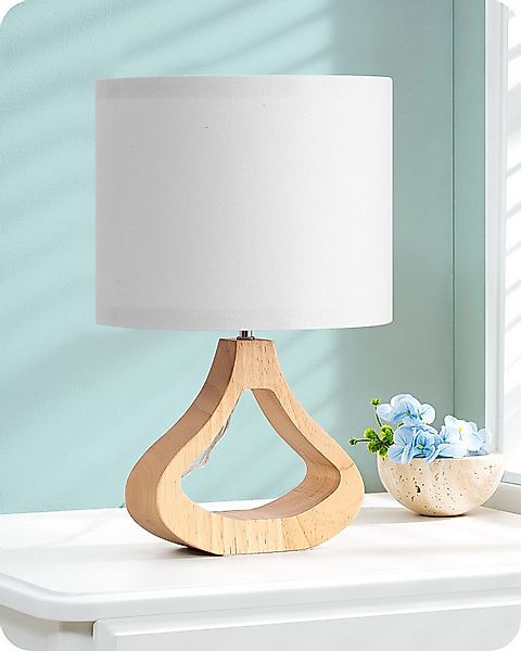 EDISHINE Nachttischlampe Höch 34cm Holz, LED wechselbar, warmweiß, Lampe mi günstig online kaufen