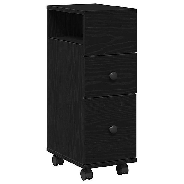 vidaXL Fächerschrank Badschrank mit Rollen Schmal Schwarz Eiche Holzwerksto günstig online kaufen