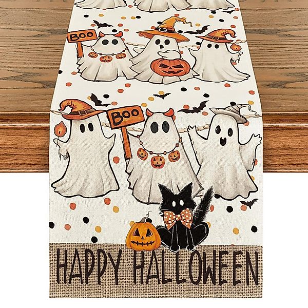 CLTYQ Tischläufer Halloween Tischläufer mit Geister-Kürbis günstig online kaufen