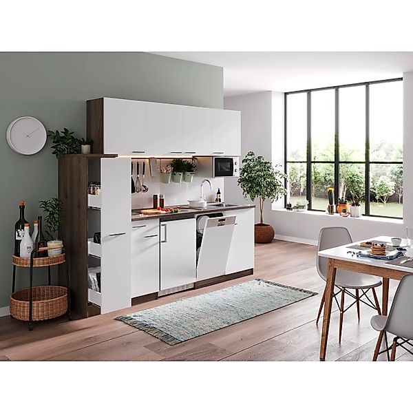 Respekta Küchenzeile KB225EYWMIC 225 cm Weiß-Eiche York Nachbildung günstig online kaufen