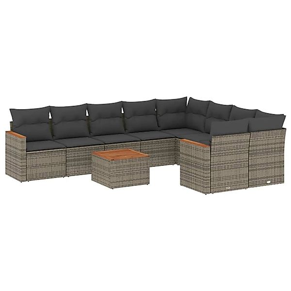 vidaXL 10-Tlg Garten-Sofagarnitur mit Kissen Grau Poly Rattan 3226312 günstig online kaufen