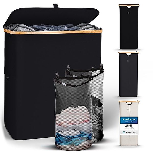 HENNEZ Wäschekorb Bambus mit Deckel 2 Fächer, 140L Wäschesack - Wäschesorti günstig online kaufen