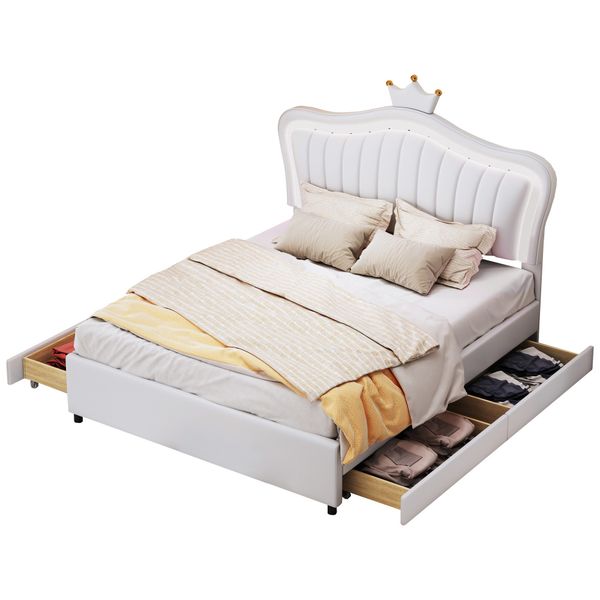 Flieks Polsterbett, LED Beleuchtung Krone Kunstleder günstig online kaufen