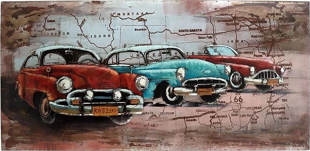 moebelfaktor Wandbild Oldtimer 3er rot-türkis-rot 140x70, günstig online kaufen