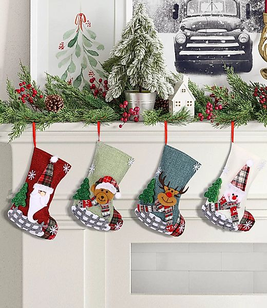 SinLaw Nikolausstiefel 4 Weihnachtssocken, Leinen-Weihnachtsmann-Socken, Ge günstig online kaufen