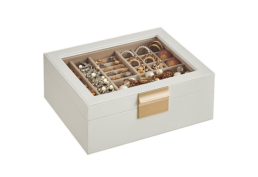 SONGMICS Schmuckkasten, mit Glasdeckel, Schmuckkasten 2 Ebenen, Schmucktabl günstig online kaufen