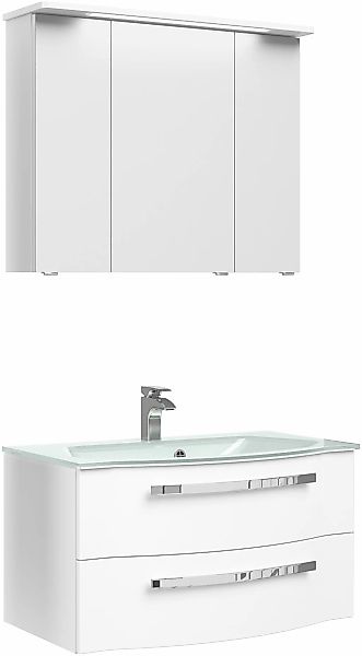 Saphir Badmöbel-Set "Serie 4005, vormontiert, Glaswaschbecken, Spiegelschra günstig online kaufen