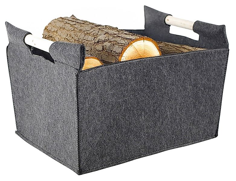 Kobolo Kaminholzkorb Allzweckkorb Holzgriffe Filz dunkelgrau 50x38x34cm (oh günstig online kaufen