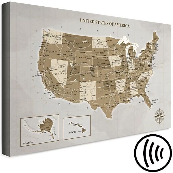 Bild auf Leinwand Landkarte der Vereinigten Staaten von Amerika in Bronze X günstig online kaufen