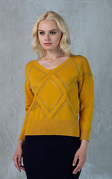 Passioni Strickpullover mit Rautenmuster aus Strasssteinen günstig online kaufen