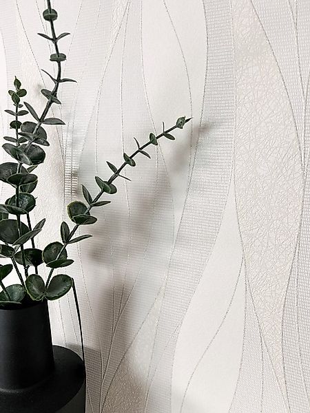 Newroom Vliestapete, Weiß Tapete Streifen Linien - Glitzertapete Geschwunge günstig online kaufen