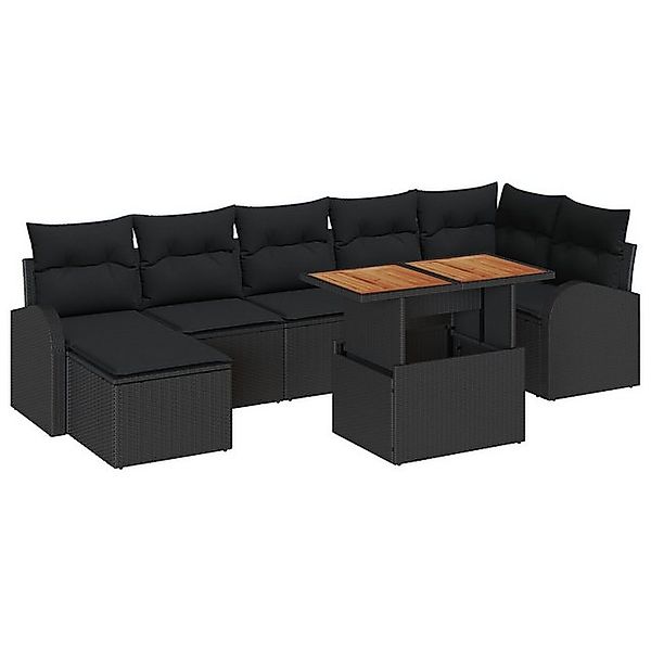 vidaXL Loungesofa 8-teiliges Garten Essgruppe mit Kissen Schwarz Poly Ratta günstig online kaufen