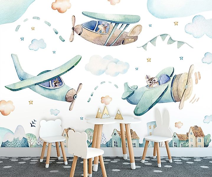 Wallarena Fototapete Kinderzimmer Jungen Flugzeuge Kinder günstig online kaufen