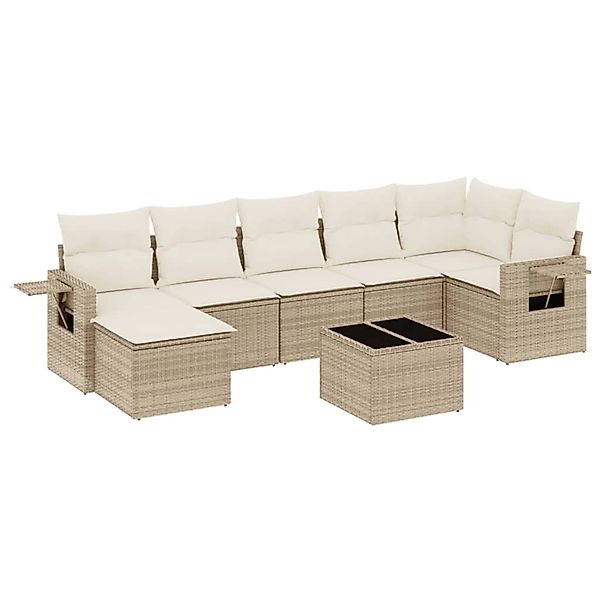 vidaXL 8-Tlg Garten-Sofagarnitur mit Kissen Beige Poly Rattan 3252825 günstig online kaufen