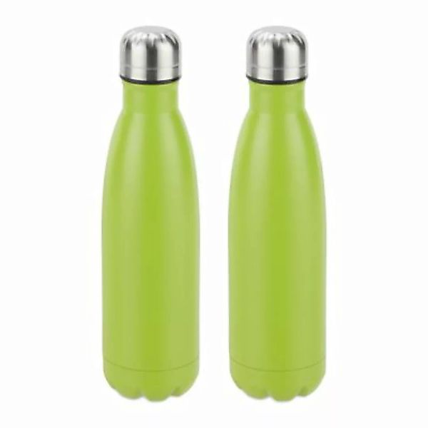 relaxdays 2 x Trinkflasche Edelstahl grün günstig online kaufen