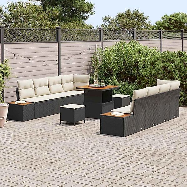 vidaXL Garten-Sofa-Set mit Kissen 11-Tlg Schwarz Poly Rattan 3362885 günstig online kaufen