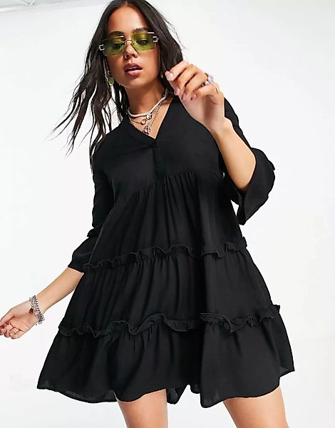 Vero Moda – Gestuftes Mini-Hängerkleid in Schwarz günstig online kaufen