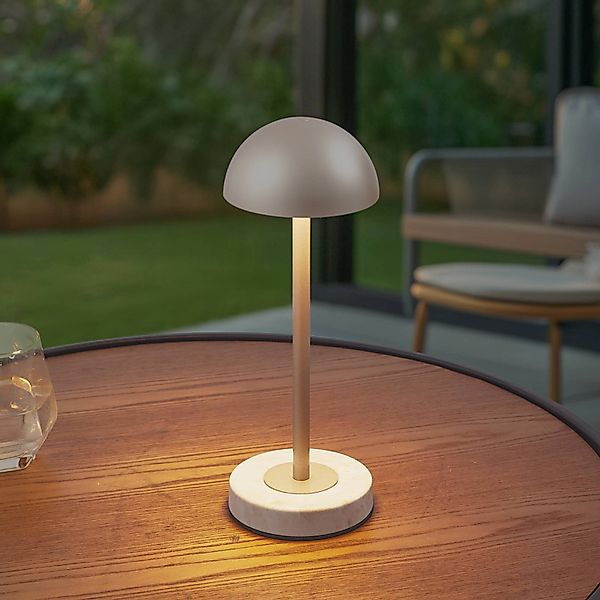 Lindby LED-Akku-Tischlampe Pippin, gold/travertin, IP44 günstig online kaufen