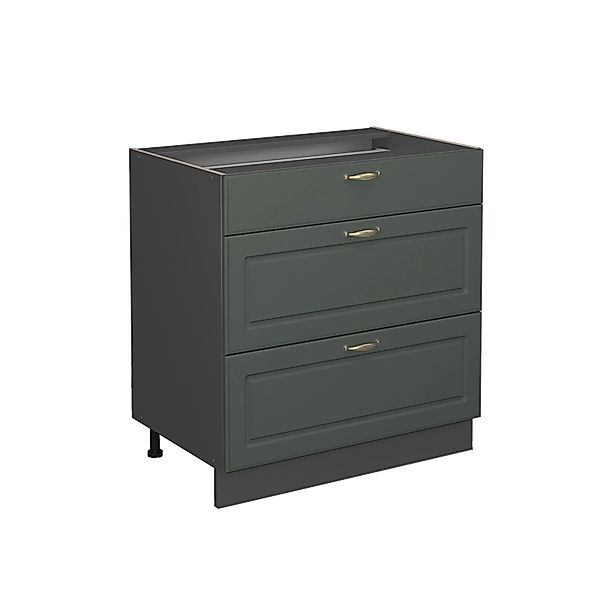 Vicco Küchenunterschrank Fame-Line Grün-Gold Landhaus/Anthrazit 80 cm mit 3 günstig online kaufen