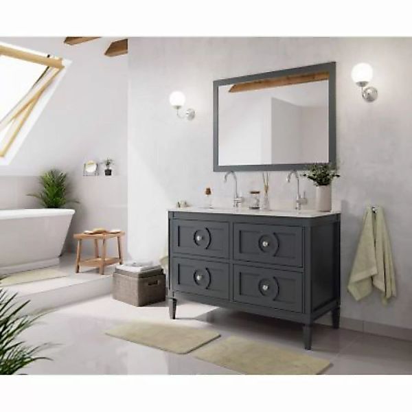 Lomadox Massivholz Waschtisch Set Landhausstil BLANES-02 in grau lackiert m günstig online kaufen
