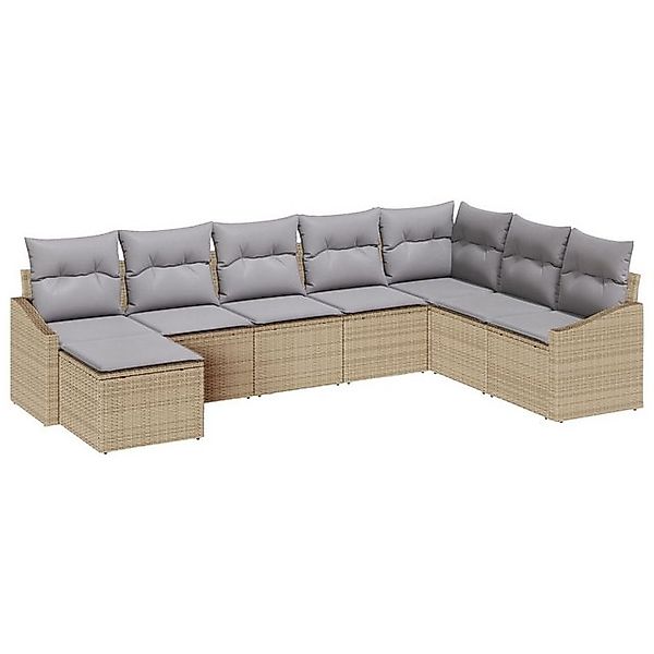 vidaXL Loungesofa 8-teiliges Garten-Ess-Set mit Kissen Beige Poly Rattan, 8 günstig online kaufen