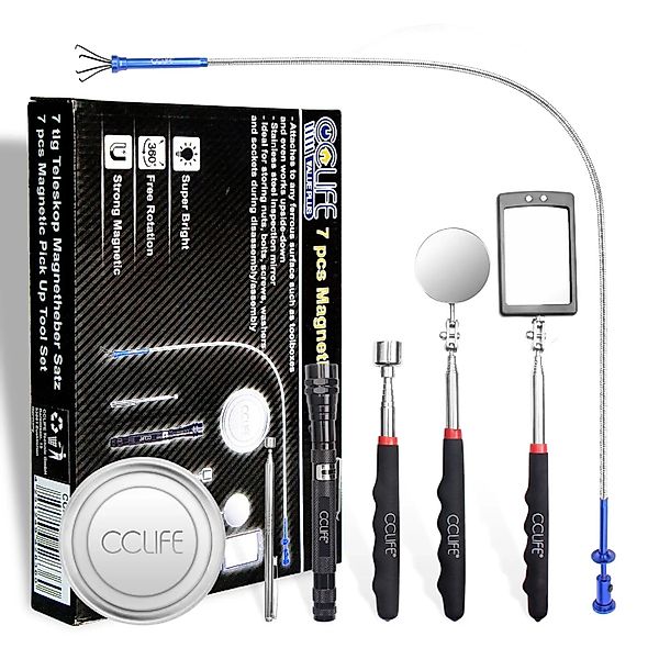 CCLIFE Pick Up Tool Set 7 tlg Magnet Teleskop Krallengerifer mit LED Spiege günstig online kaufen