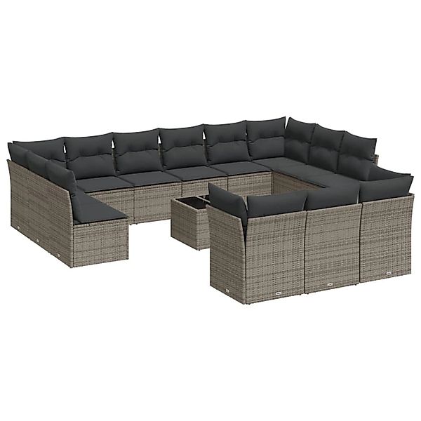 vidaXL 14-Tlg Garten-Sofagarnitur mit Kissen Grau Poly Rattan 3218460 günstig online kaufen