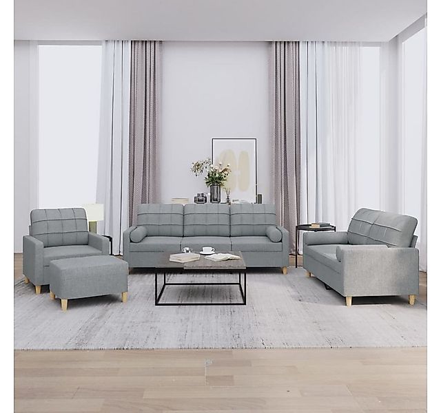 vidaXL Sofa Sofagarnitur mit Kissen Stoff, mit Zierkissen + Hocker, Hellgra günstig online kaufen