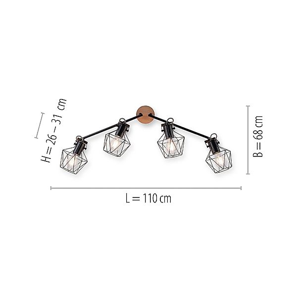 Deckenlampe Jaro justierbar schwarz/holz 4-flammig günstig online kaufen