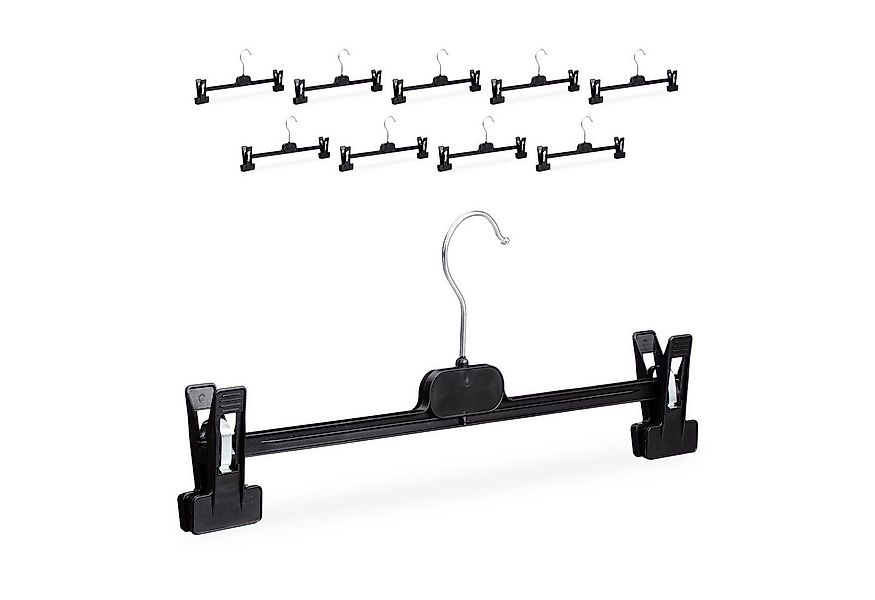 relaxdays Kleiderbügel Hosenbügel Kunststoff mit Clips 10er Set, schwarz günstig online kaufen