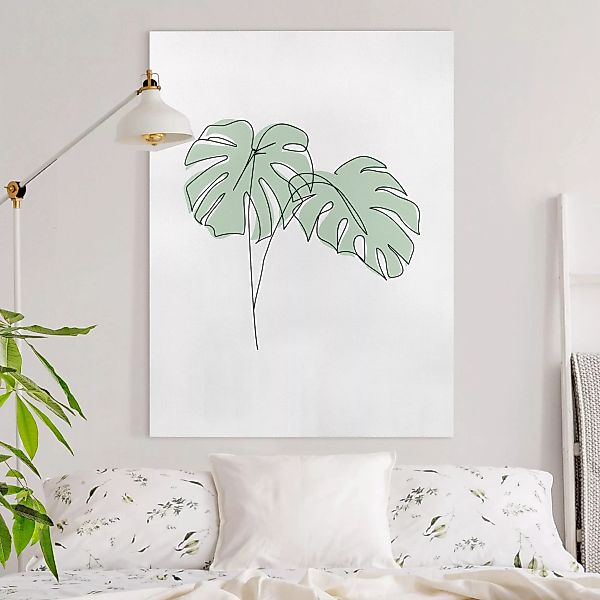 Leinwandbild - Hochformat Monstera Blätter Line Art günstig online kaufen