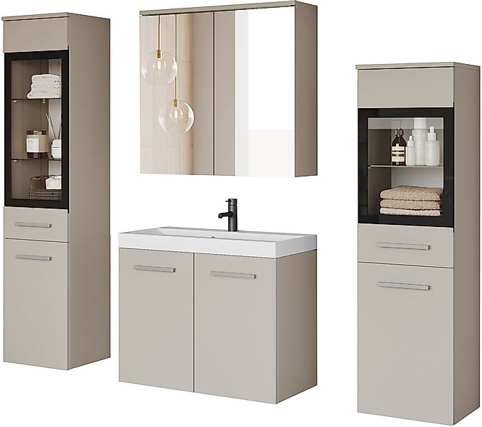 welltime Badmöbel-Set »MADRIT II, Schrank mit Waschbecken, 2 Hänger, Spiege günstig online kaufen