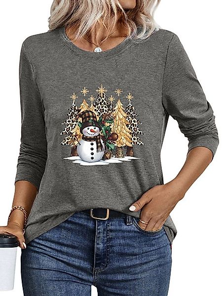 PYLIKE Print-Shirt Damen Langarm mit Weihnachten Druck bequemes Rundhalsshi günstig online kaufen