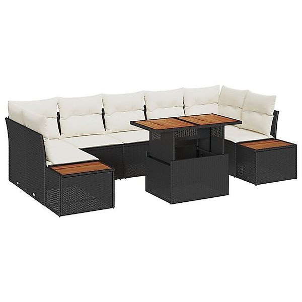 vidaXL Loungesofa 8-tlg. Garten-Essgruppe mit Kissen Schwarz Poly Rattan, 8 günstig online kaufen