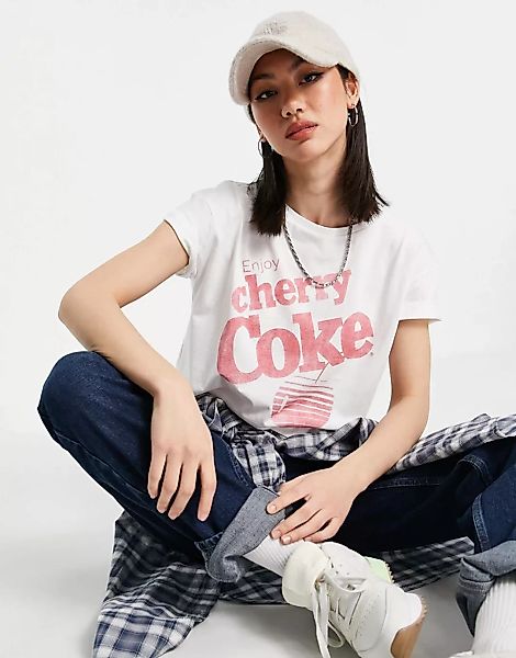 Mango – T-Shirt mit „Cherry Coke“-Print in Weiß günstig online kaufen