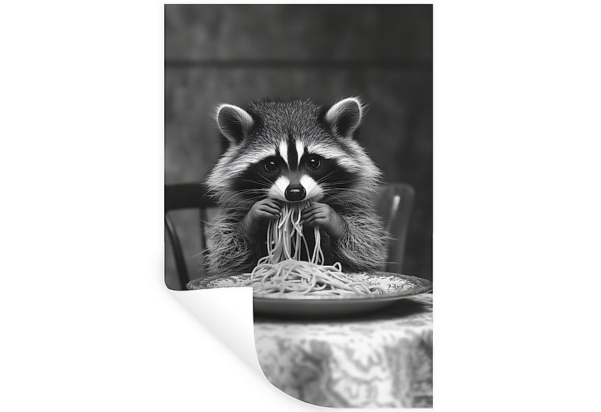 MuchoWow Wandsticker Waschbär - Niedlich - Pasta - Tischtuch - Schwarz - We günstig online kaufen