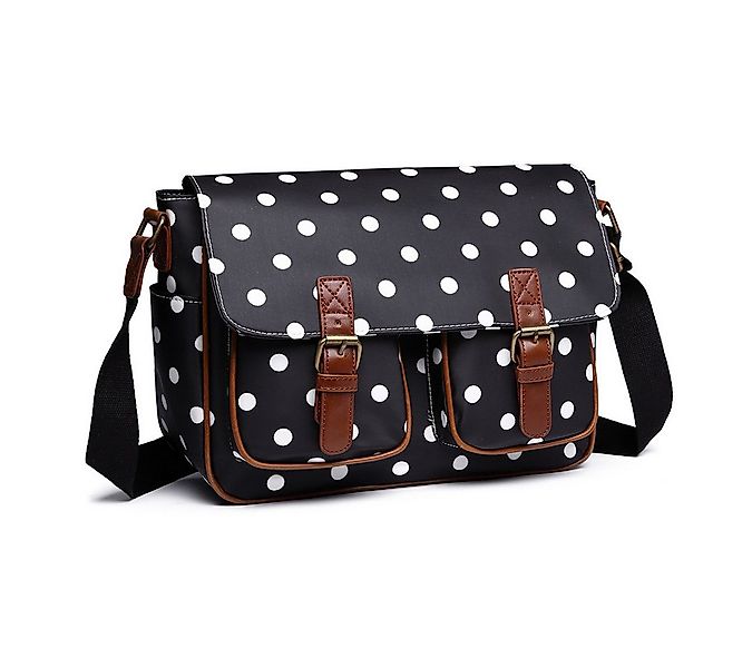 KONO Messenger Bag Große Umhängetasche aus Wachstuch (Punkte-Design) günstig online kaufen