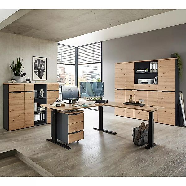 Büromöbel Set 8-teilig MANRESA-36 mit höhenverstellbarem Schreibtisch in gr günstig online kaufen