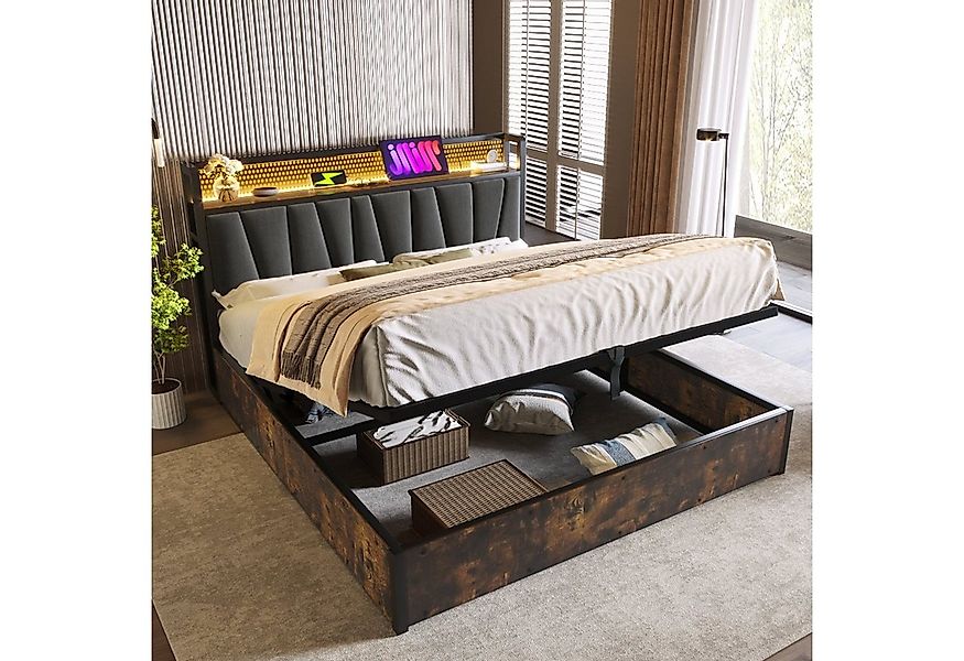 HAUSS SPOLE Polsterbett 180x200 mit aufladen USB und LED-Beleuchtung,Grau ( günstig online kaufen