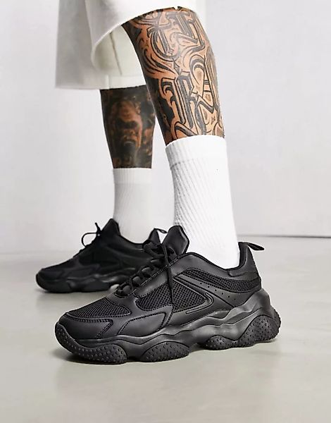 ASOS DESIGN – Sneaker aus schwarzem Netzmaterial mit dicker Profilsohle günstig online kaufen