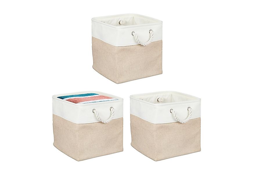 relaxdays Regalkorb Aufbewahrungskorb Leinen im 3er Set, Beige günstig online kaufen
