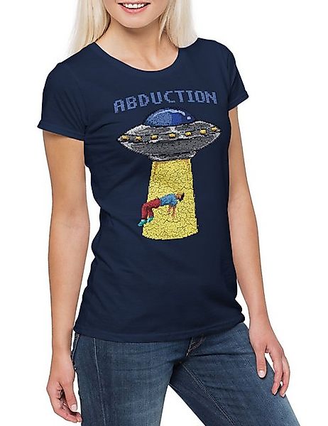 Urban Backwoods Print-Shirt Abduction UFO Damen T-Shirt Pixel Flying Saucer günstig online kaufen