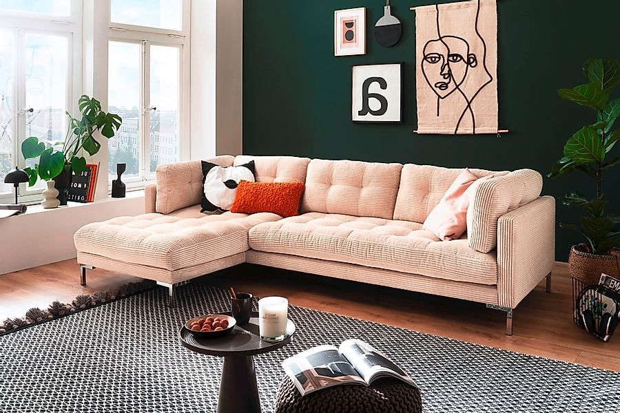 Trends by HG Ecksofa "Landau L-Form", in Cord-Stoff mit Metallfuß günstig online kaufen